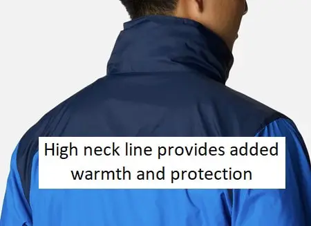 high neck provides added protection from cold and rain