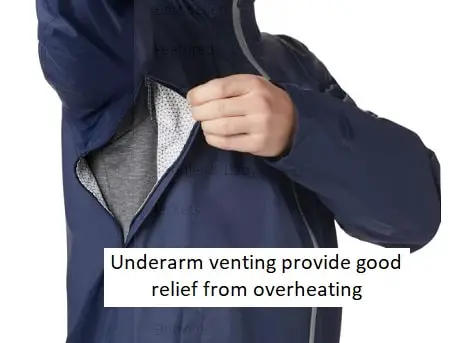 underarm venting to prevent overheating