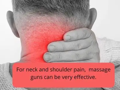 A percussion massager (also known as massage gun) works great to help relieve shoulder and neck pain.
