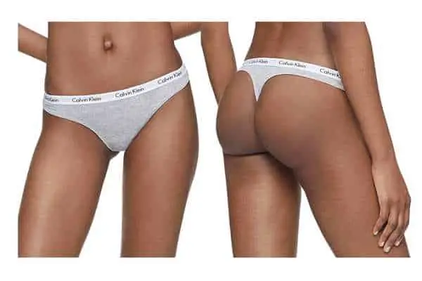 model wearing Calvin Klein Carousel Logo Cotton sweat wicking Thong Panty