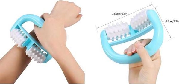 model using FYBIDA Massager Cell Roller Handheld Body Roller