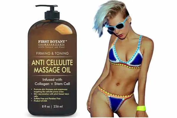 model applying First Botany Anti Cellulite Massage Oil