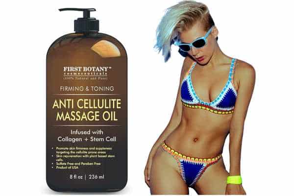 model applying First Botany Anti Cellulite Massage Oil 