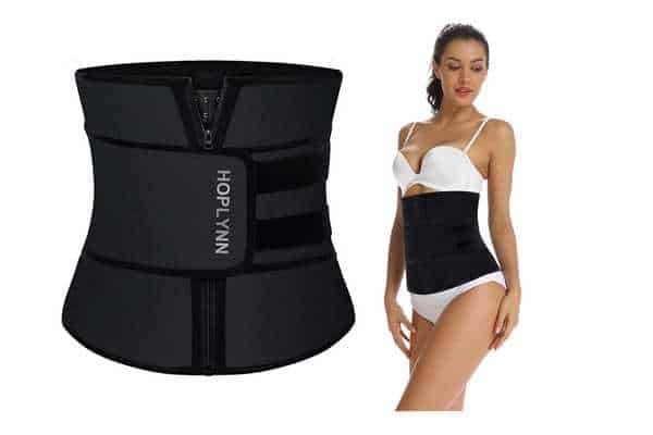 model wearing one piece HOPLYNN Neoprene Sweat Waist Trainer Corset Trimmer. Feature high waist support. 