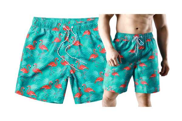 model wearing JOTOOK Flamingo Swimming Trunks