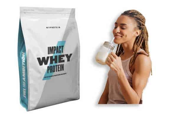 Model drinking Myprotein Impact Whey Protein Blend