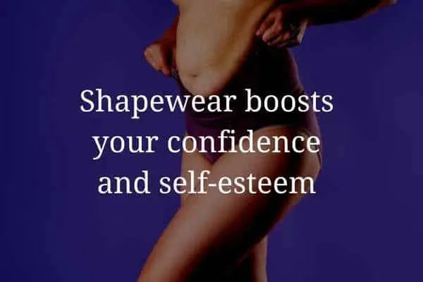 model wearing shapewear with motivational quote. shapewear for women provides firm control and  is perfect for tummy and back fat.