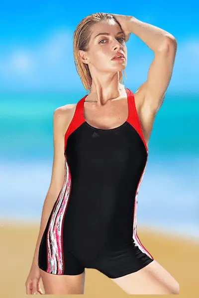 model wearing beautyinOne Piece Boyleg Sports Swimwear