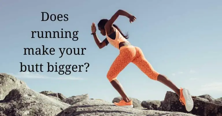 athlete wearing orange tights and tank top running up a hill. does running make your butt bigger or smaller?