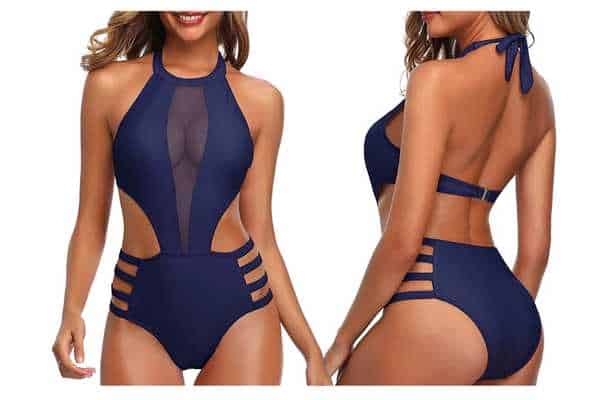 swimsuit model wearing supportive swimsuit Tempt Me One Piece High Neck Swimsuit. 