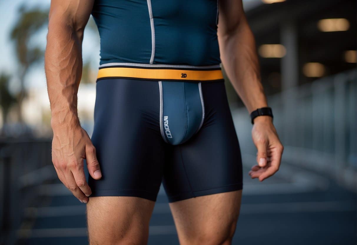 A jock strap and compression shorts side by side, with a question mark hovering over them
