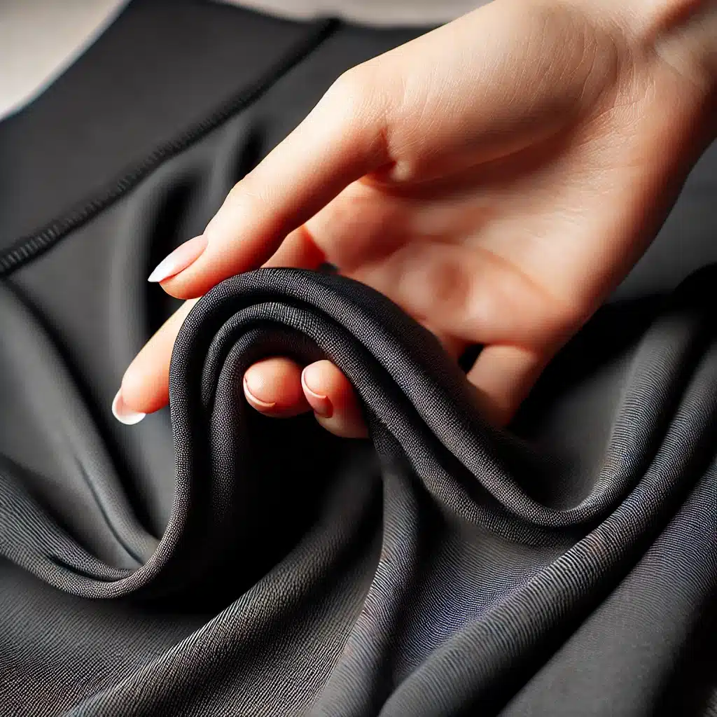 Inspecting the fabric used to make the IUGA High Waist Yoga Pants with Pockets.