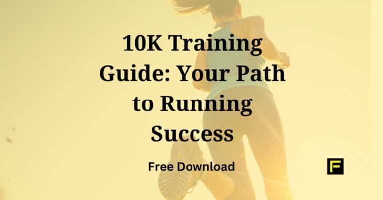 10K Training Guide: Your Path to Running Success - Free Download. Background shows smiling runners crossing a finish line during a race.