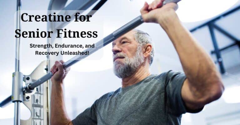 Senior man lifting weights in a gym, showcasing strength, endurance, and vitality—highlighting the benefits of creatine for senior fitness in maintaining muscle, energy, and recovery