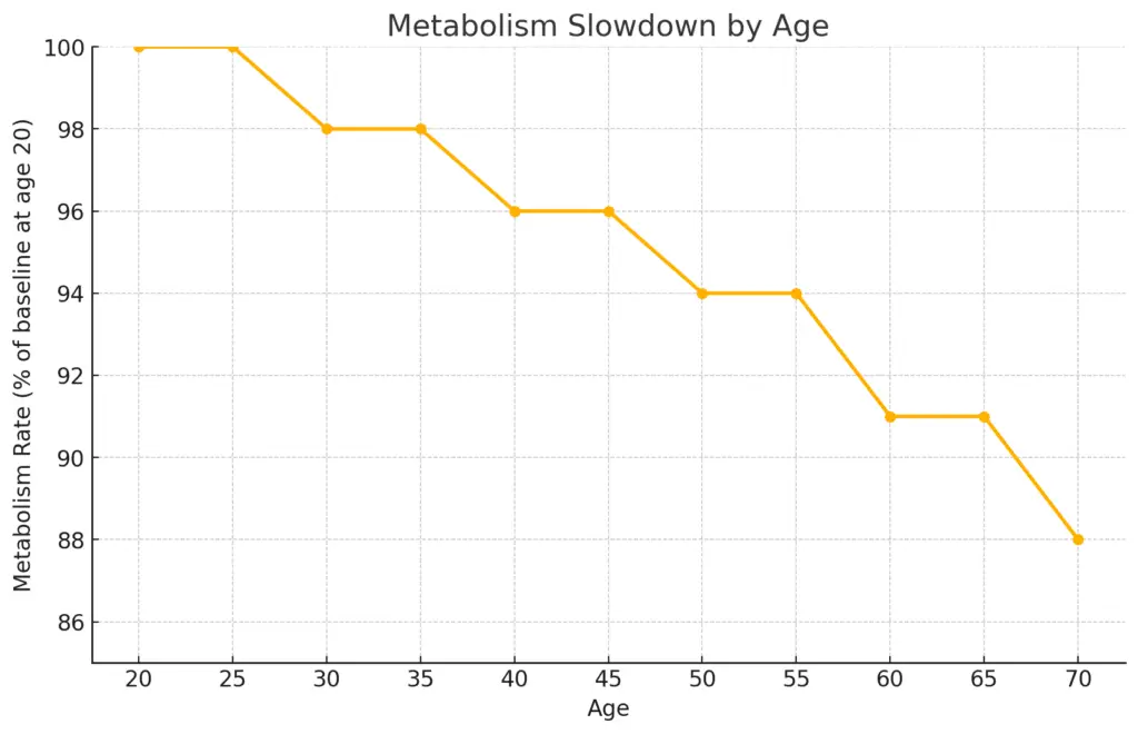 Chart illustrating how metabolism naturally slows down with age