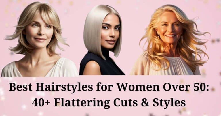 Best Hairstyles for Women Over 50. Cover photo with 3 models featured.