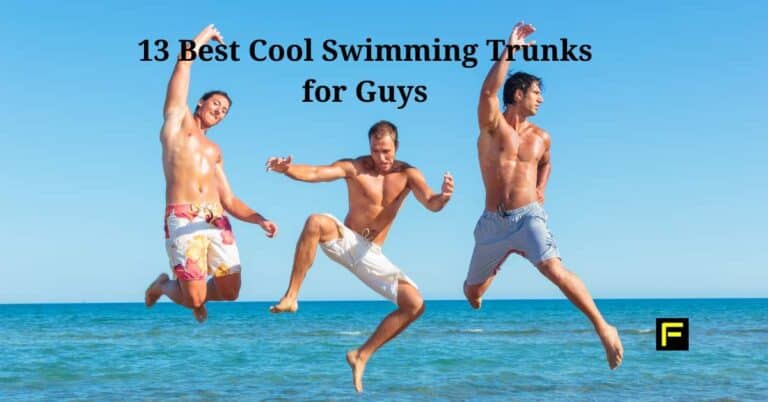 Men playing on beach. Cool Swimming Trunks for Guys.