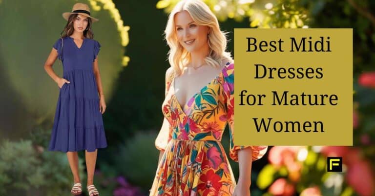 Two models posing in midi dresses. Best midi dresses for mature women.