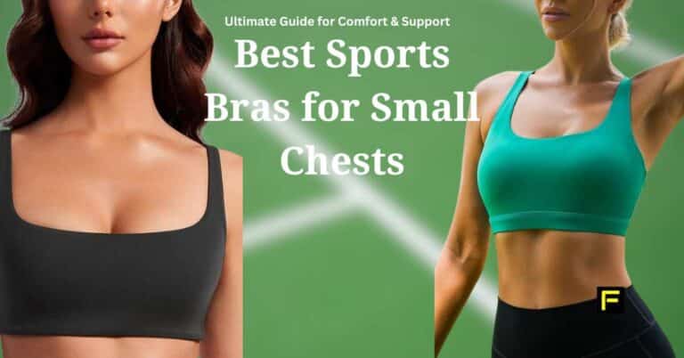 A collage of women wearing sports garments. Best sports bras for small chests.