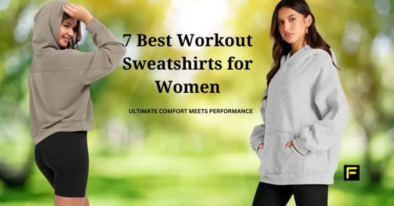 Two female fitness models wearing sweatshirts. Best workout sweatshirts for women.