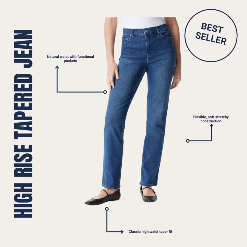 Model wearing Gloria Vanderbilt Amanda Classic High Rise Jeans