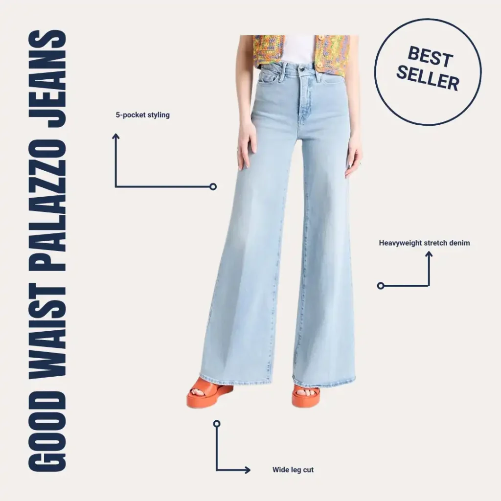 Model wearing Good American Women's Good Waist Palazzo Jeans