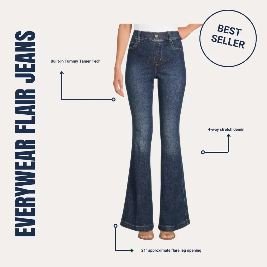 Model wearing Spanx Flare Jeans