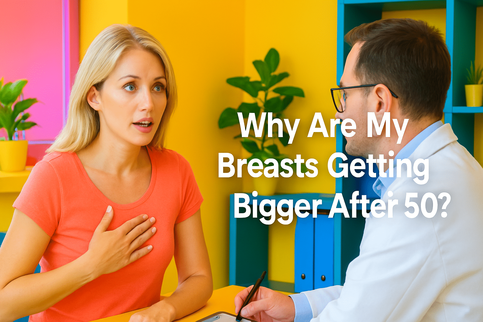 Why Are My Breasts Getting Bigger After 50? Woman and man having a conversation.