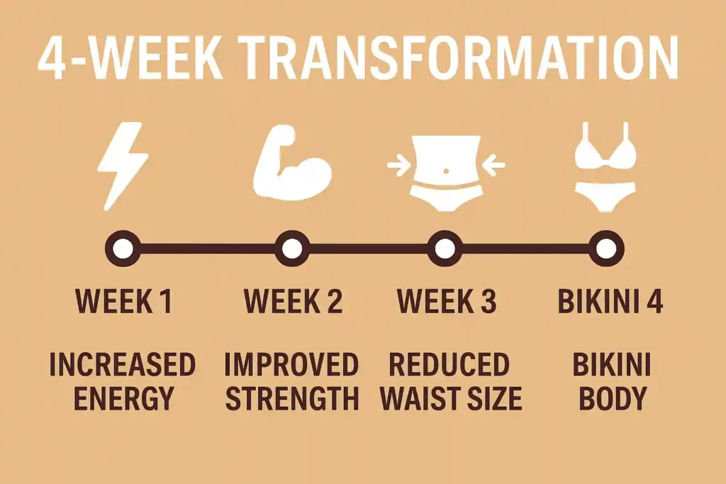 Beach Body Hacks: How to Get a Bikini Body Fast for Women Over 50 4 4-week bikini body transformation timeline for women over 50 with weekly milestones