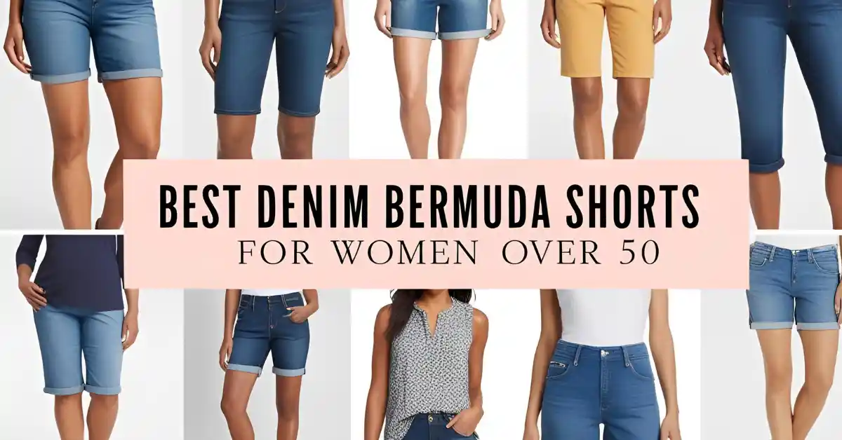 Best Denim Bermuda Shorts for Women Over 50. Featured image.