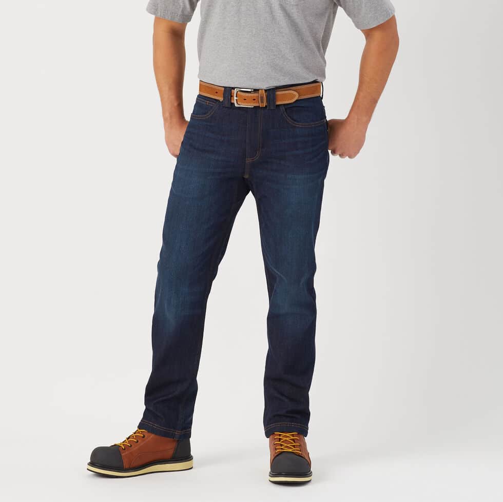 Model wearing Duluth Trading Ballroom Jeans.