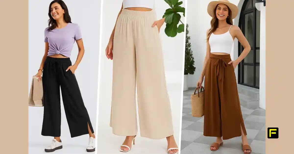 Best palazzo pants for women over 50. Feature image.