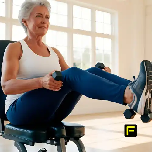 5 Best Low Impact Exercises for Seniors to Stay Active and Strong 5 Woman performing seated leg extensions. This exercise improves circulation and lower body strength.
