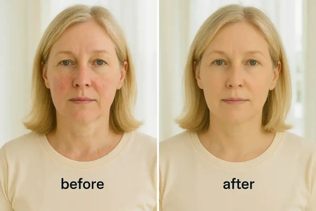 Best Makeup to Hide Spider Veins on Face: Complete Coverage Guide 13 Model with spider veins before and after photos. Use the Best Makeup to Hide Spider Veins on Face.