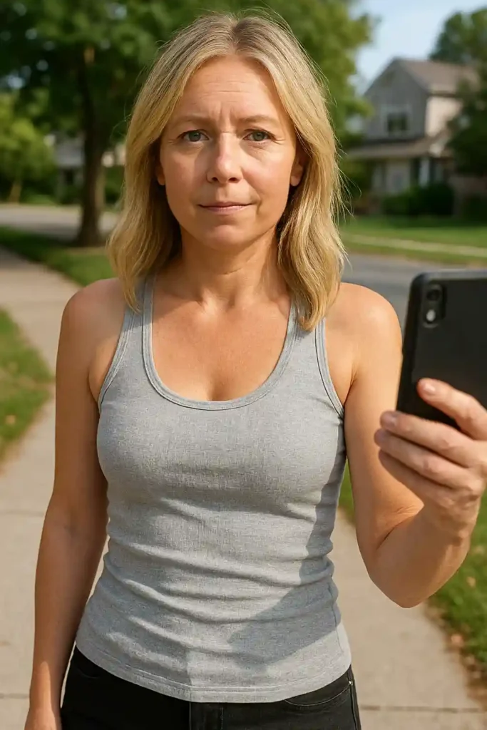 Best Rib Knit Tank Tops for Women Over 50: Tanks That Actually Fit Right and Make You Feel Amazing 2 Model wearing gray rib knit tank top.