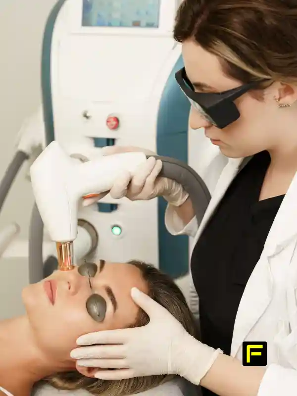 IPL Photofacials for Adults Over 50: Complete Cost and Results Guide 2 Professional performing IPL photofacial treatment on mature woman's face using medical-grade laser equipment in clinical setting.