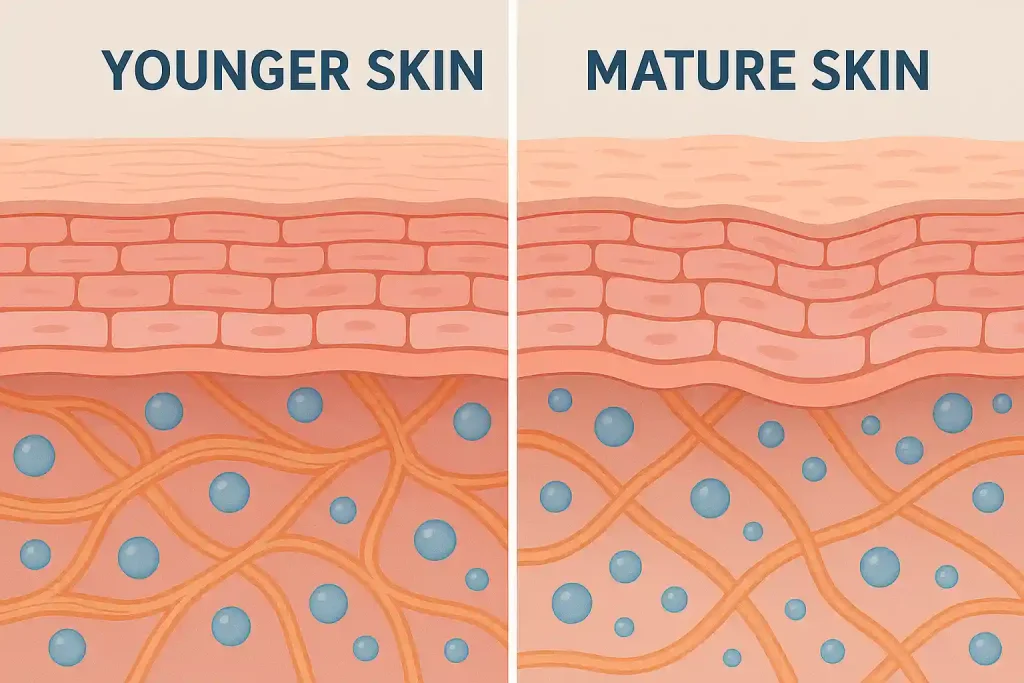 Comparison showing how skin barrier function changes with age and menopause affecting eczema in women over 50.