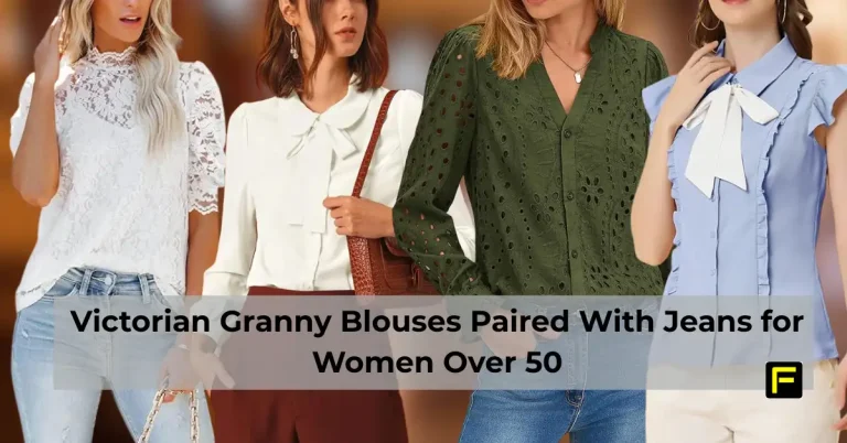Victorian Granny Blouses Paired With Jeans for Women Over 50. Featured image.