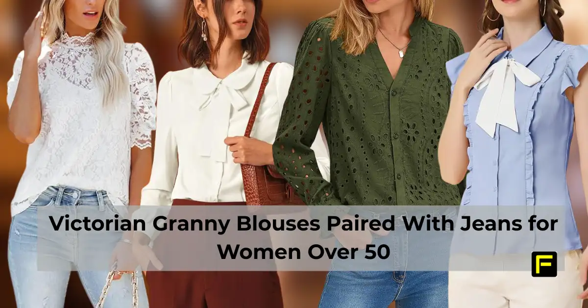 Victorian Granny Blouses Paired With Jeans for Women Over 50. Featured image.