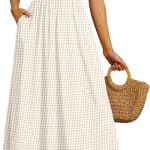 Woman in a checkered summer dress.