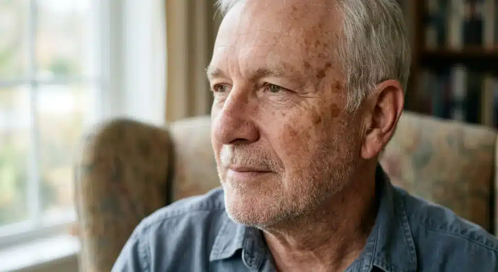 How to Reduce Hyperpigmentation on Face for Older Men: 7 Products You Need to Try 4 Sun spots on an older man's cheek and temple, the most common facial hyperpigmentation in men over 50